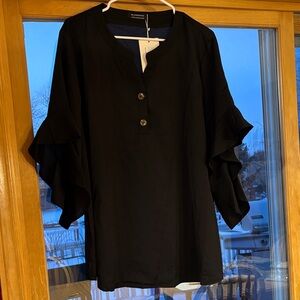 BloomChic Black Ruffle Sleeve Blouse